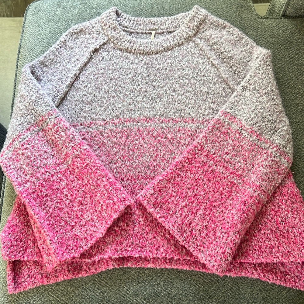 Free People Two-Tone Pink Ombre Plush Crewneck Sweater